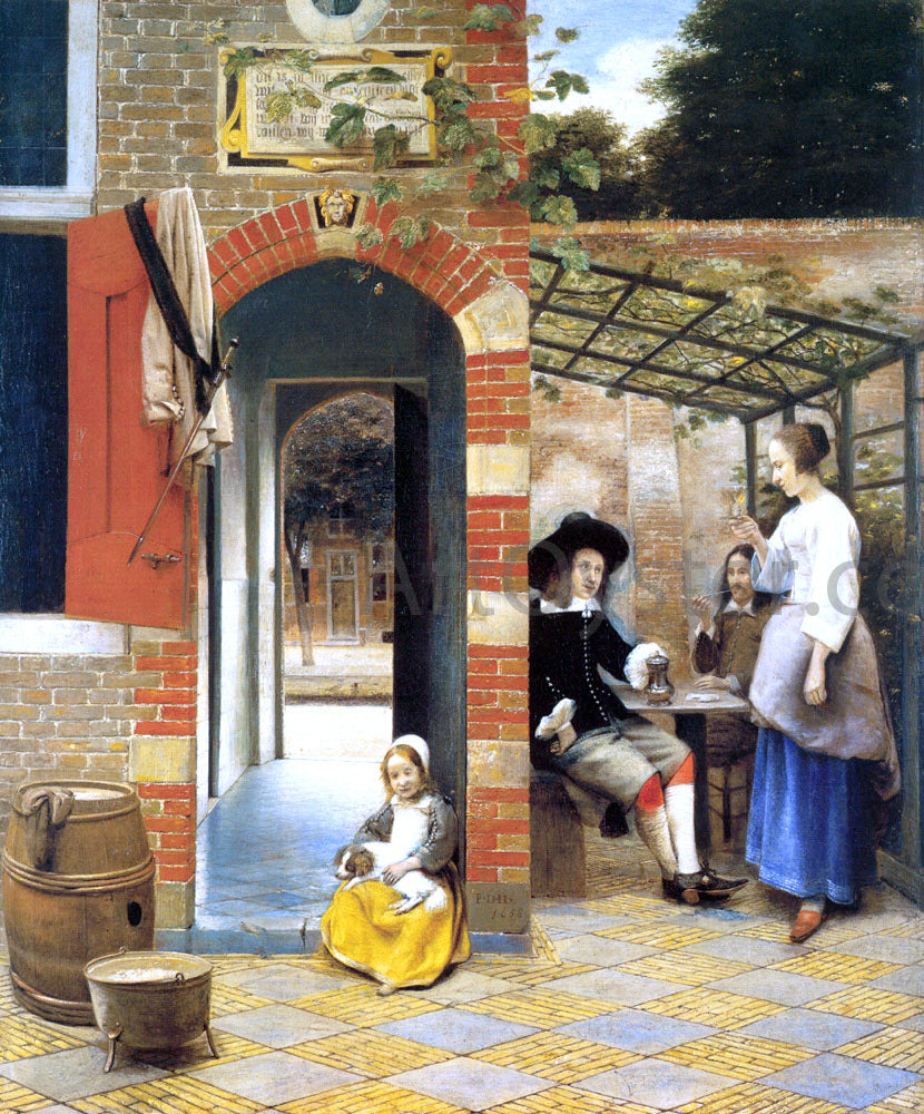 Pieter De Hooch Figures Drinking in a Courtyard - Canvas Print