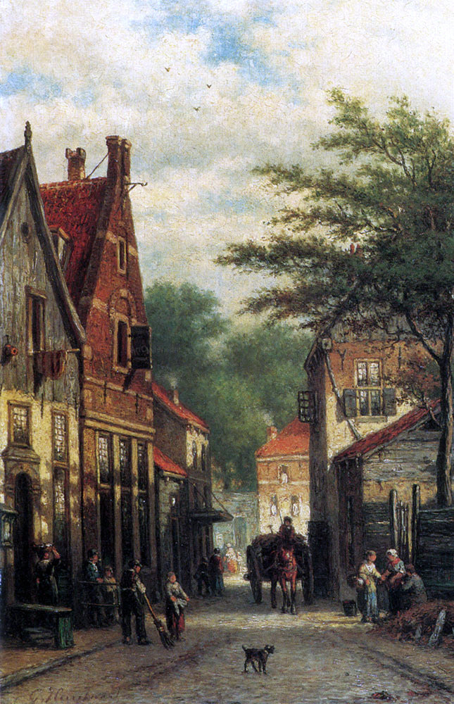 Georgius Heerebaart Figures in a Dutch Town - Canvas Print