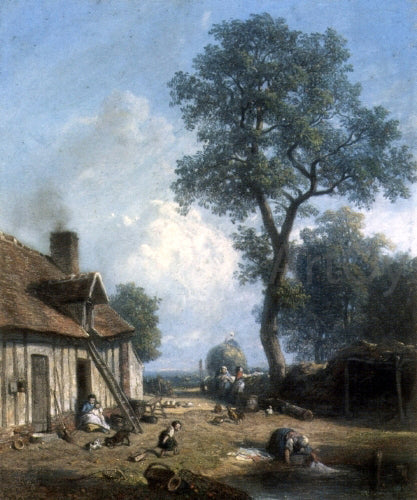 Constant Troyon Figures in a Farmyard - Canvas Print