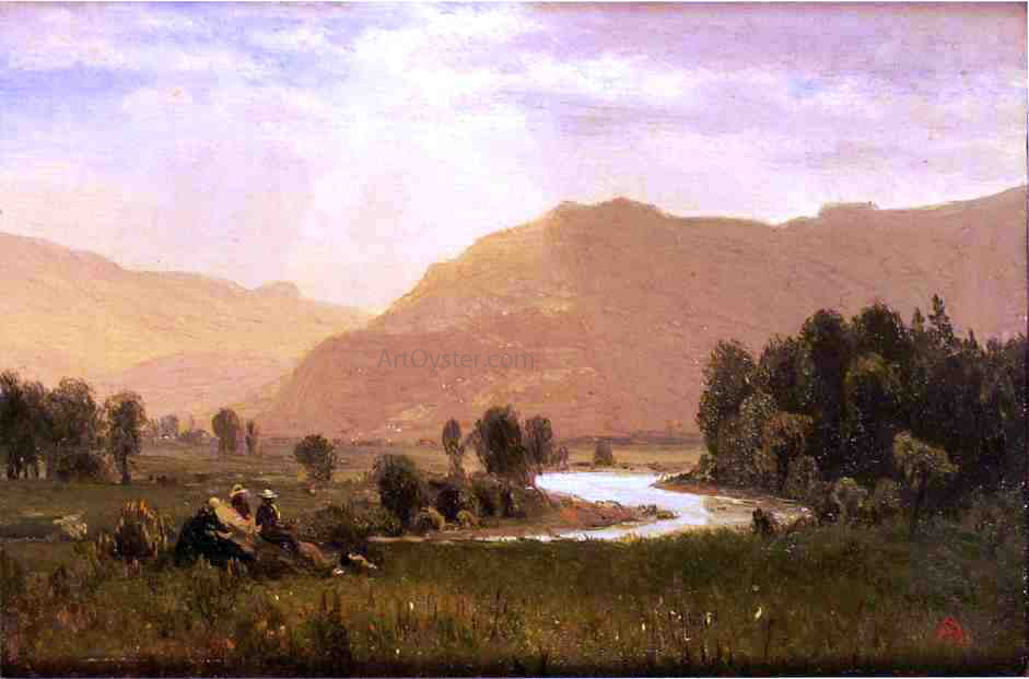 Albert Bierstadt Figures in a Hudson River Landscape - Canvas Print