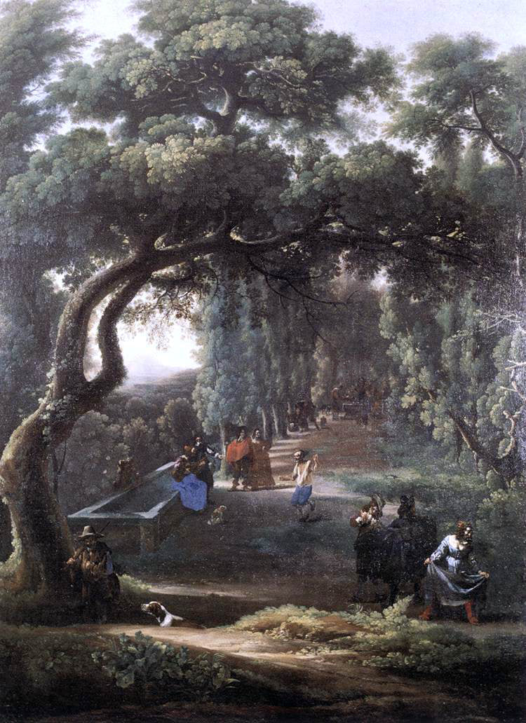Michelangelo Cerquozzi Figures in a Tree-lined Avenue - Canvas Print