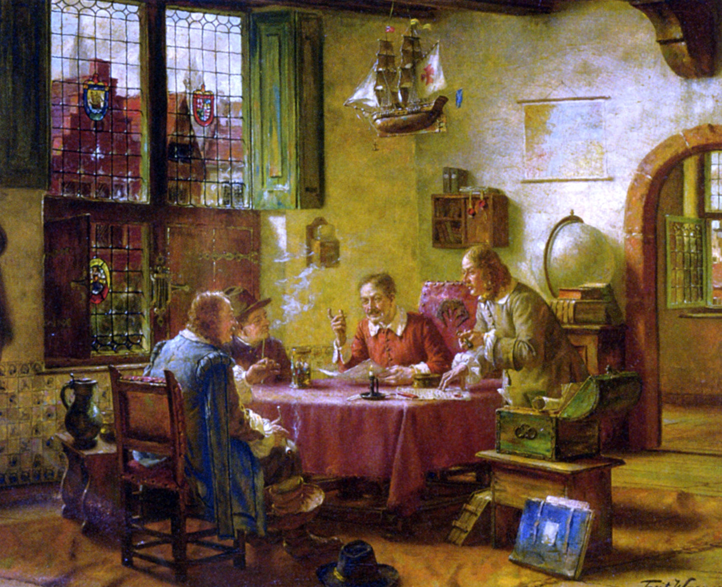 Fritz Wagner Figures in an Interior - Canvas Print