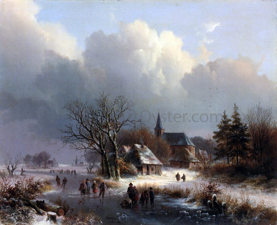 Johann Bernard Klombeck Figures on a Frozen River in Winter - Canvas Print