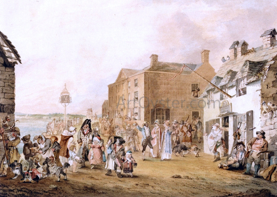 John Nixon Figures on a Street in Dublin - Canvas Print