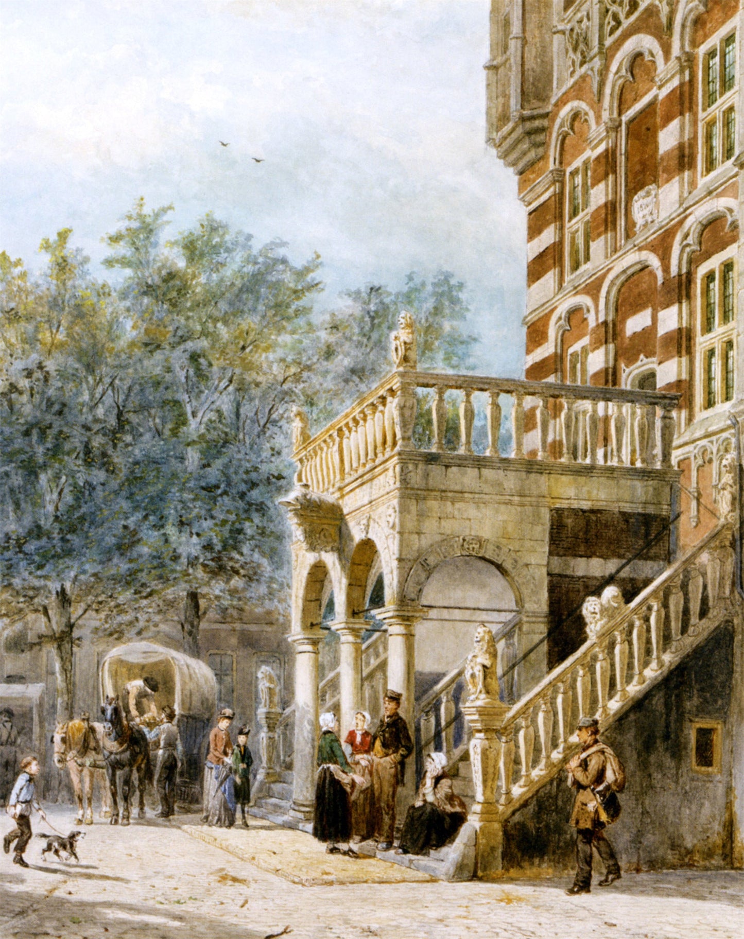 Cornelis Springer Figures on the Bank in Deventer - Canvas Print