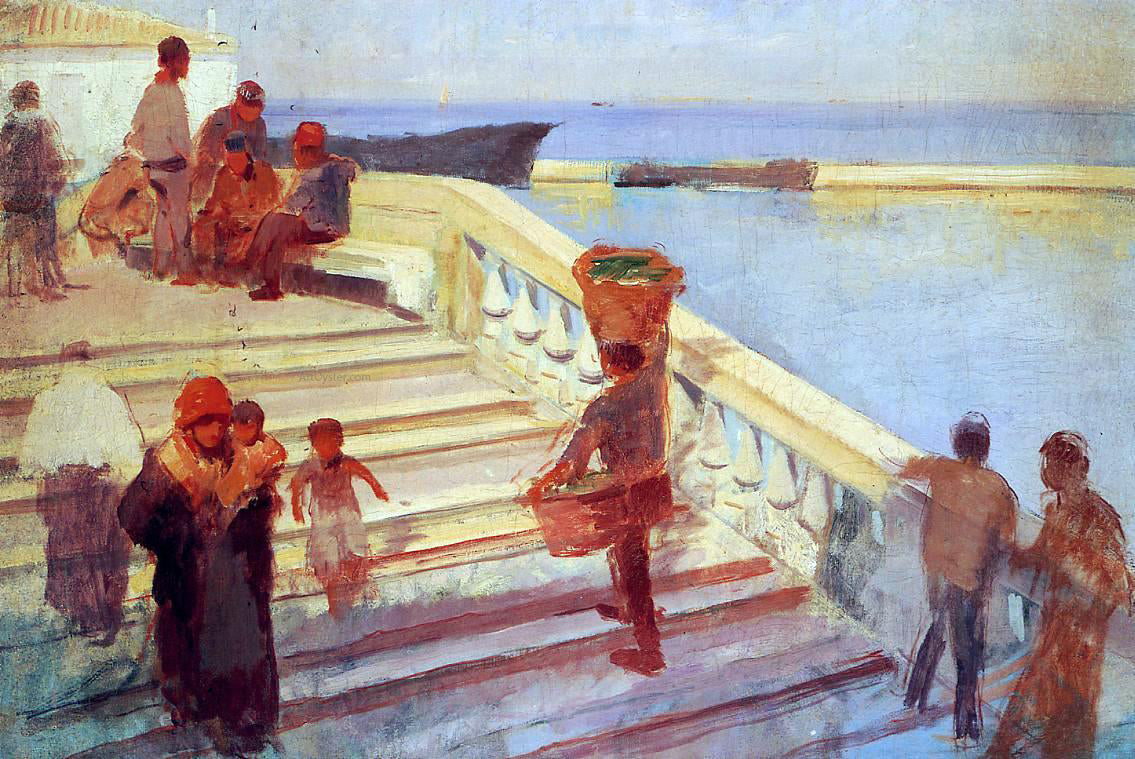 Frank Duveneck Figures on Venetian Steps - Canvas Print