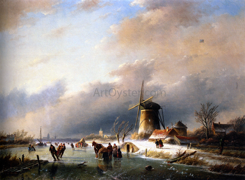 Jan Coenraad Spohler Figures Skating on a Frozen River - Canvas Print