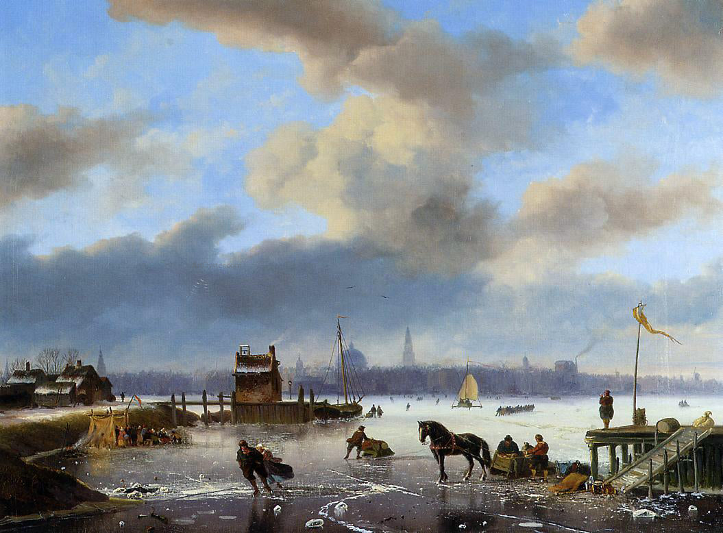 Nicolaas Johannes Roosenboom Figures Skating on the Ij, with Amsterdam Beyond - Canvas Print