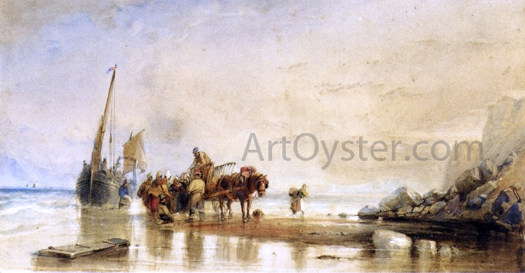George Howse Figures Unloading Fishing Boats on Shore - Canvas Print