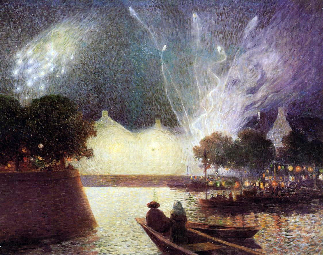 Ferdinand Du Puigaudeau Fireworks Over the Port - Canvas Print