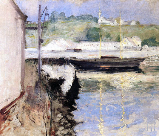 William Merritt Chase Fish Sheds and Schooner, Gloucester - Canvas Print