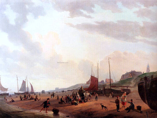 Abraham Johannes Couwenberg Fisherfolk And Townsfolk On Scheveningen Beach In The Afternoon - Canvas Print