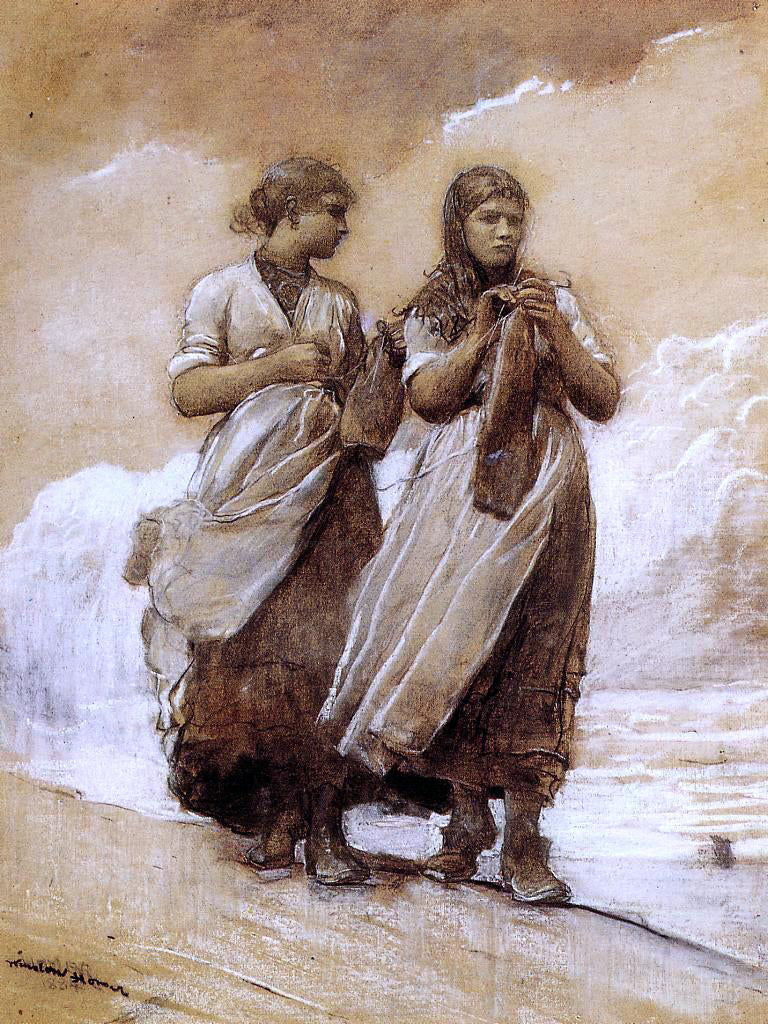 Winslow Homer Fishergirls on Shore, Tynemouth - Canvas Print