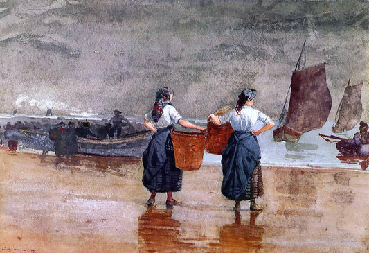 Winslow Homer Fishergirls on the Beach, Tynemouth - Canvas Print