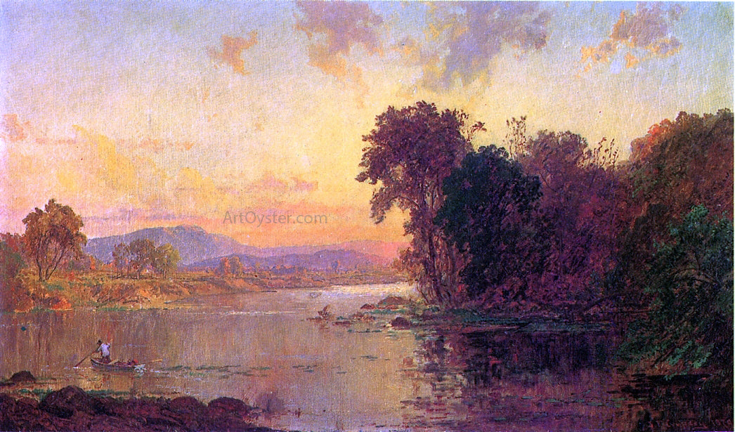 Jasper Francis Cropsey Fisherman in Autumn Landscape - Canvas Print