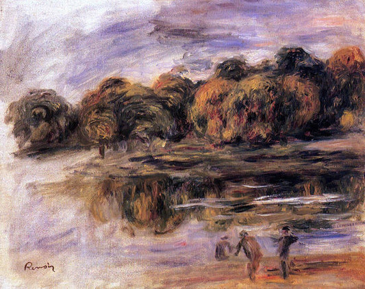 Pierre Auguste Renoir Fishermen by a Lake - Canvas Print