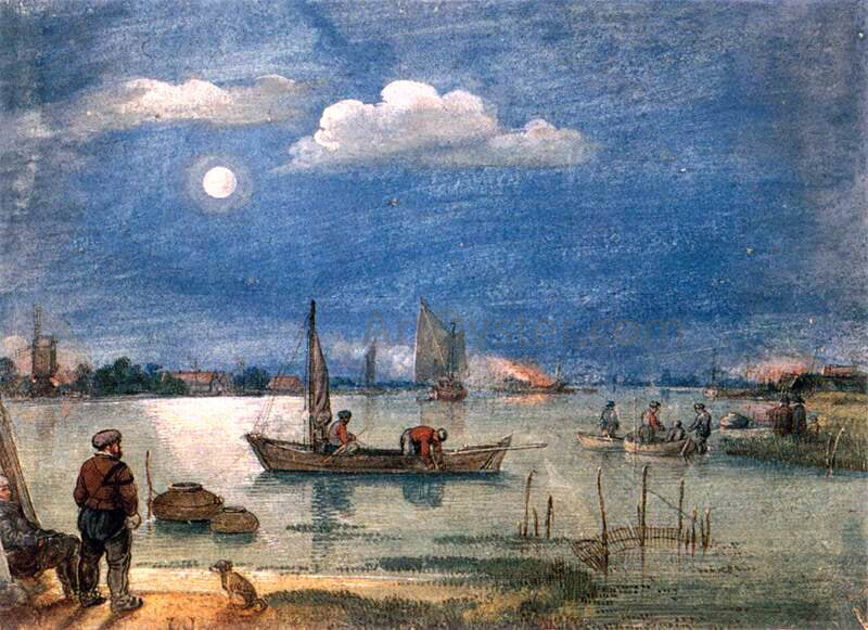 Hendrick Avercamp Fishermen by Moonlight - Canvas Print