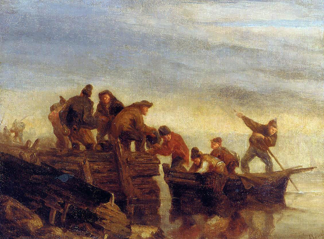 Eugene-Louis Boudin Fishermen by the Water - Canvas Print