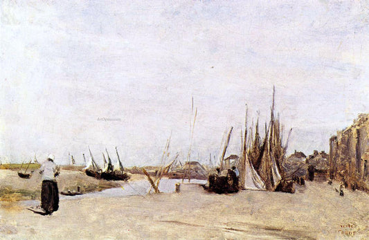 Jean-Baptiste-Camille Corot Fishermen's Quay, Trouville - Canvas Print