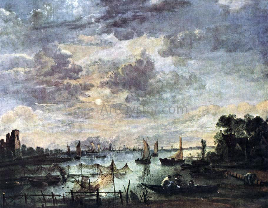 Aert Van der Neer Fishing at Moonlight - Canvas Print