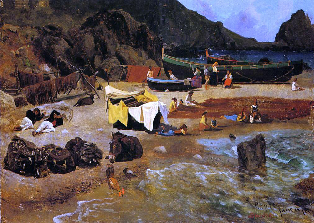 Albert Bierstadt Fishing Boats at Capri - Canvas Print