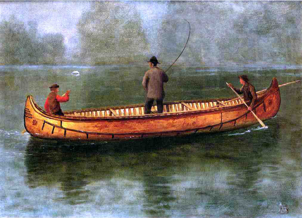 Albert Bierstadt Fishing from a Canoe - Canvas Print