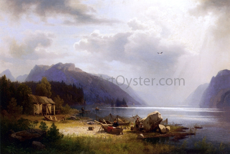 Herman Herzog Fishing in an Alpine Lake - Canvas Print