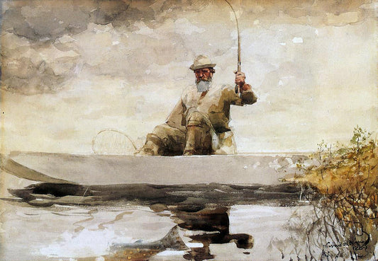 Winslow Homer Fishing in the Adirondacks - Canvas Print