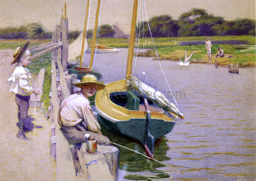 Edward Potthast Fishing off an Old Pier - Canvas Print