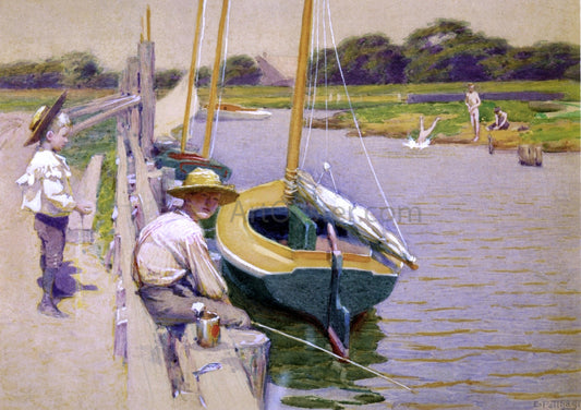 Edward Potthast Fishing off an Old Pier - Canvas Print