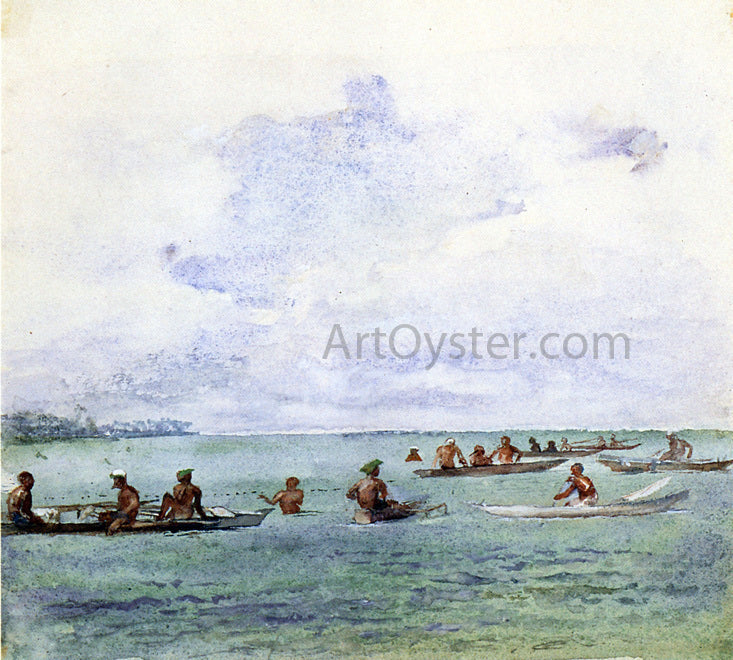 John La Farge Fishing Party in Canoes, Samoa - Canvas Print