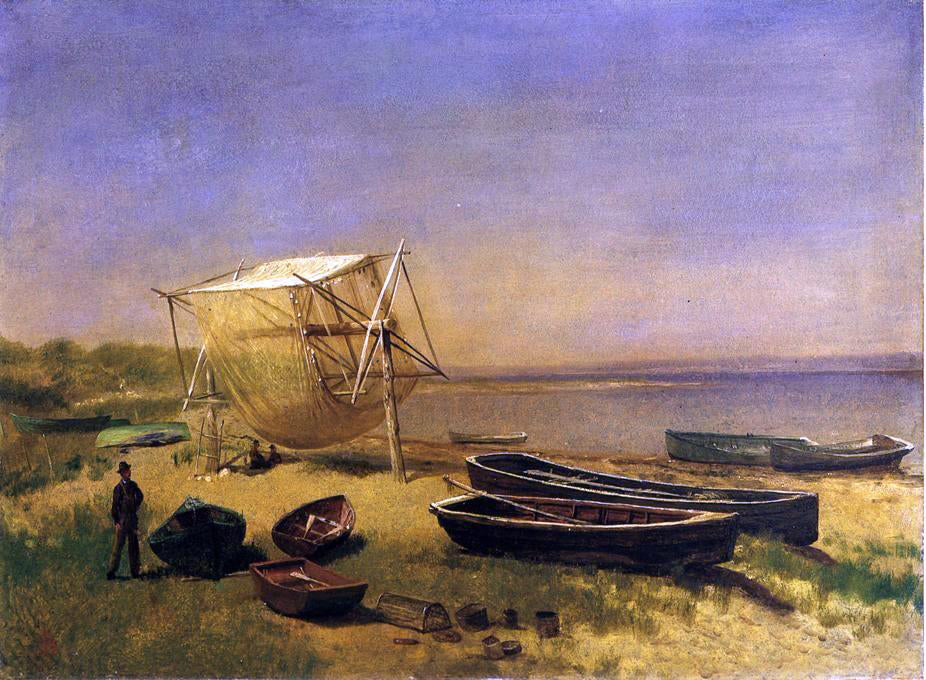 Albert Bierstadt A Fishing Station, Watch Hill - Canvas Print