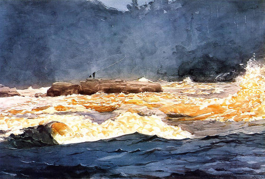 Winslow Homer Fishing the Rapids, Saguenay - Canvas Print