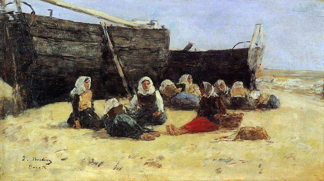 Eugene-Louis Boudin Fishwomen Seated on the Beach at Berck - Canvas Print