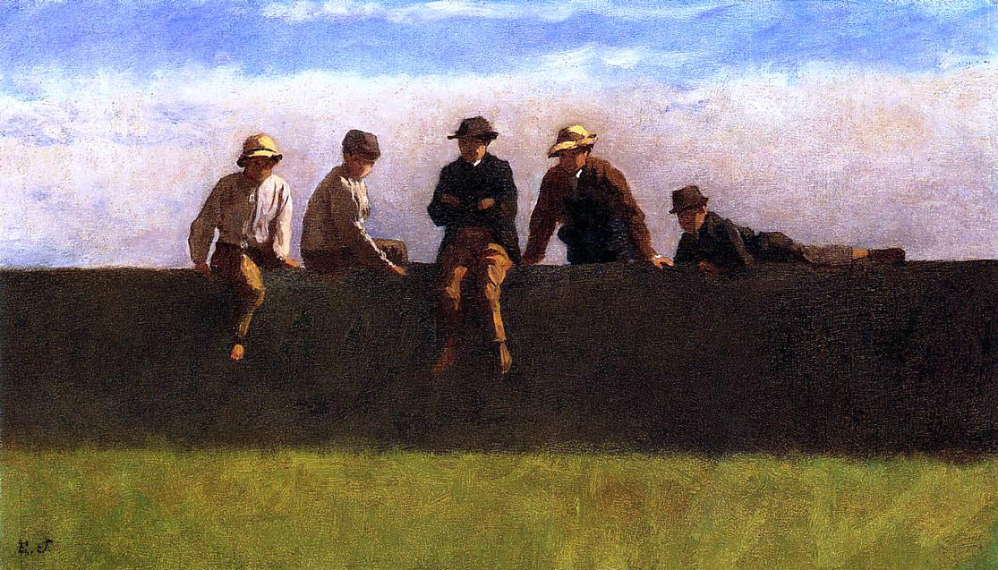 Eastman Johnson Five Boys on a Wall - Canvas Print