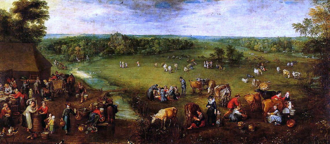 The Elder Jan Bruegel Flemish Dairy Farm - Canvas Print
