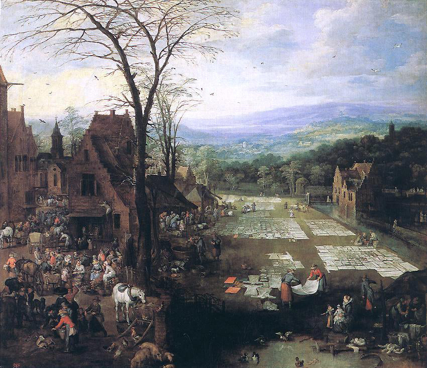 Joos De Momper Flemish Market and Washing Place - Canvas Print