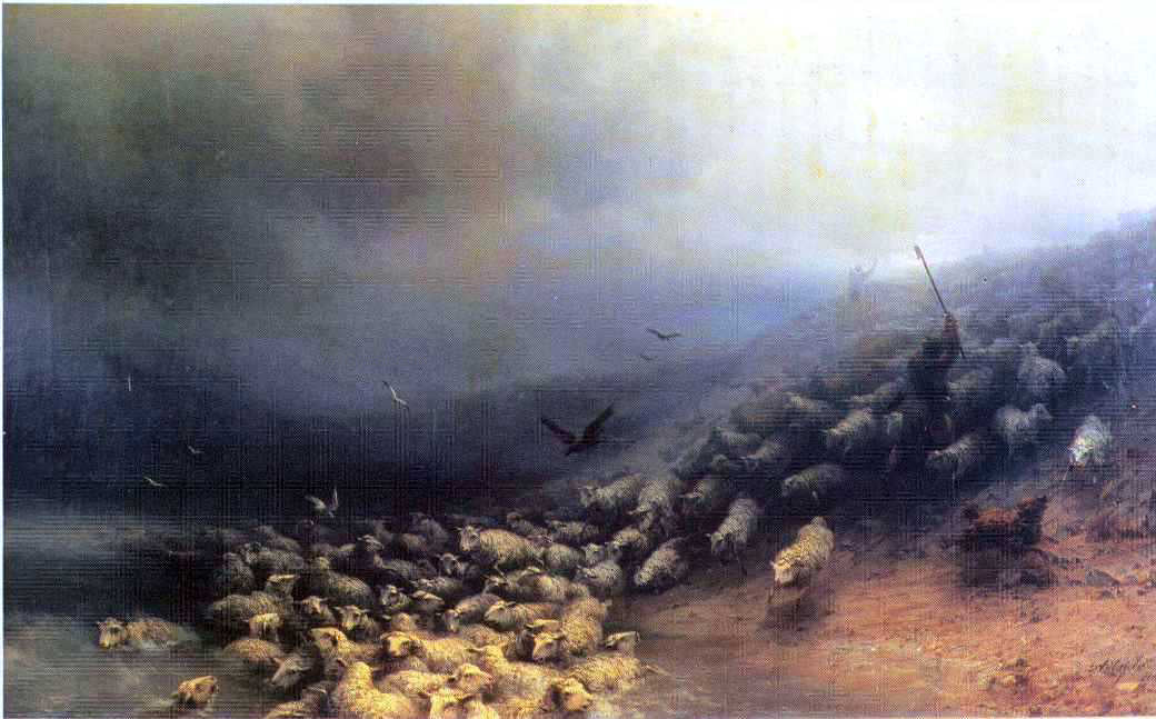 Ivan Constantinovich Aivazovsky Flock of Sheep at Gale - Canvas Print
