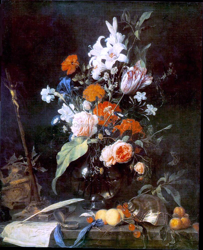 Jan Davidsz De Heem Flower Still-life with Crucifix and Skull - Canvas Print