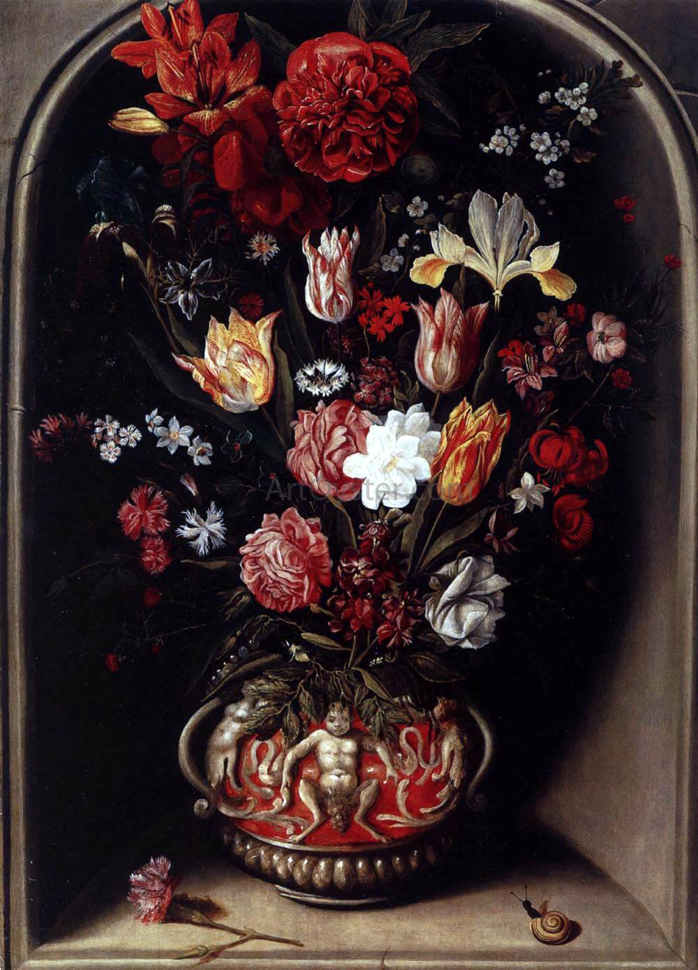 Jacob Woutersz Vosmaer Flower Vase in a Niche - Canvas Print
