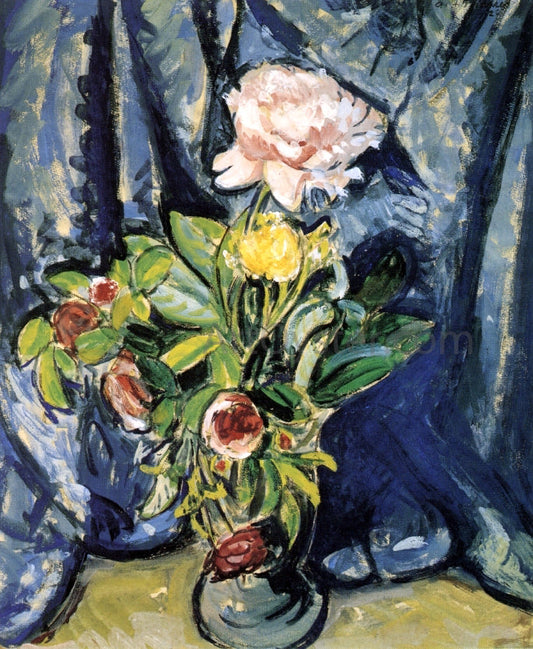 Alfred Henry Maurer Flowers Against a Blue Drape - Canvas Print