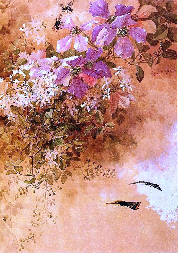 Raoul Paul Maucherat De Longpre Flowers and Insects - Canvas Print