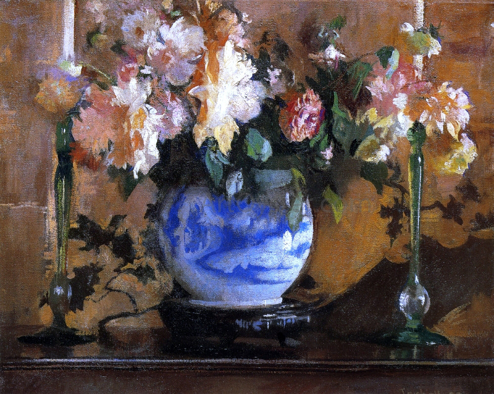 Edmund Tarbell Flowers in a Blue Ginger Jar - Canvas Print