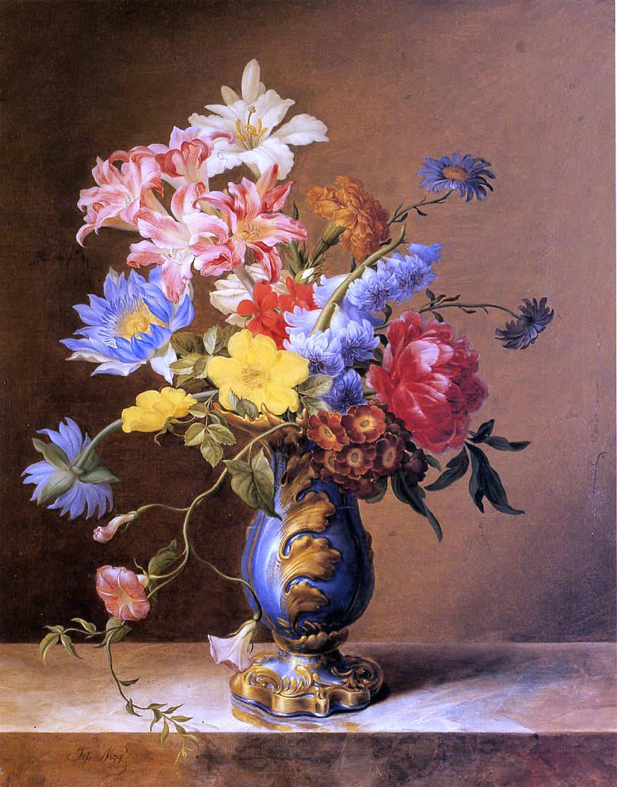 Josef Nigg Flowers in a Blue Vase - Canvas Print