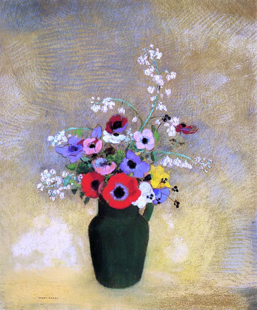 Odilon Redon Flowers in a Green Pitcher - Canvas Print