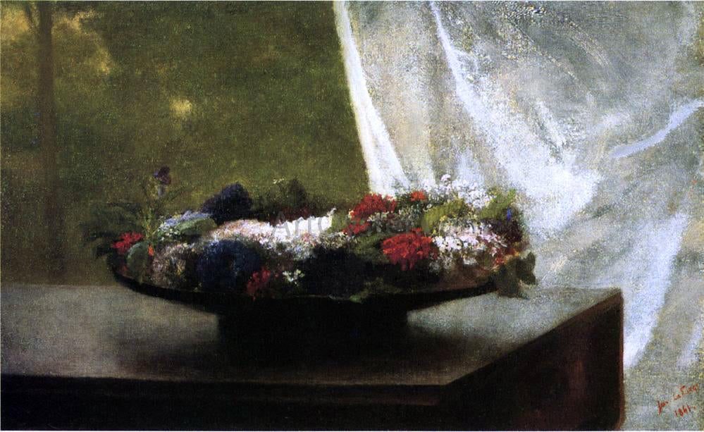 John La Farge Flowers in a Lacquer Bowl - Canvas Print