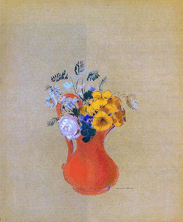 Odilon Redon Flowers in a Red Pitcher - Canvas Print