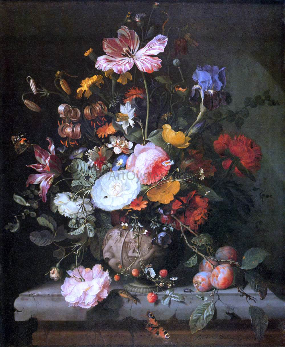 Jacob Van Walscapelle Flowers in a Stone Vase - Canvas Print