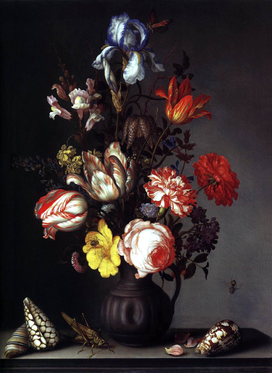 Balthasar Van der Ast Flowers in a Vase with Shells and Insects - Canvas Print