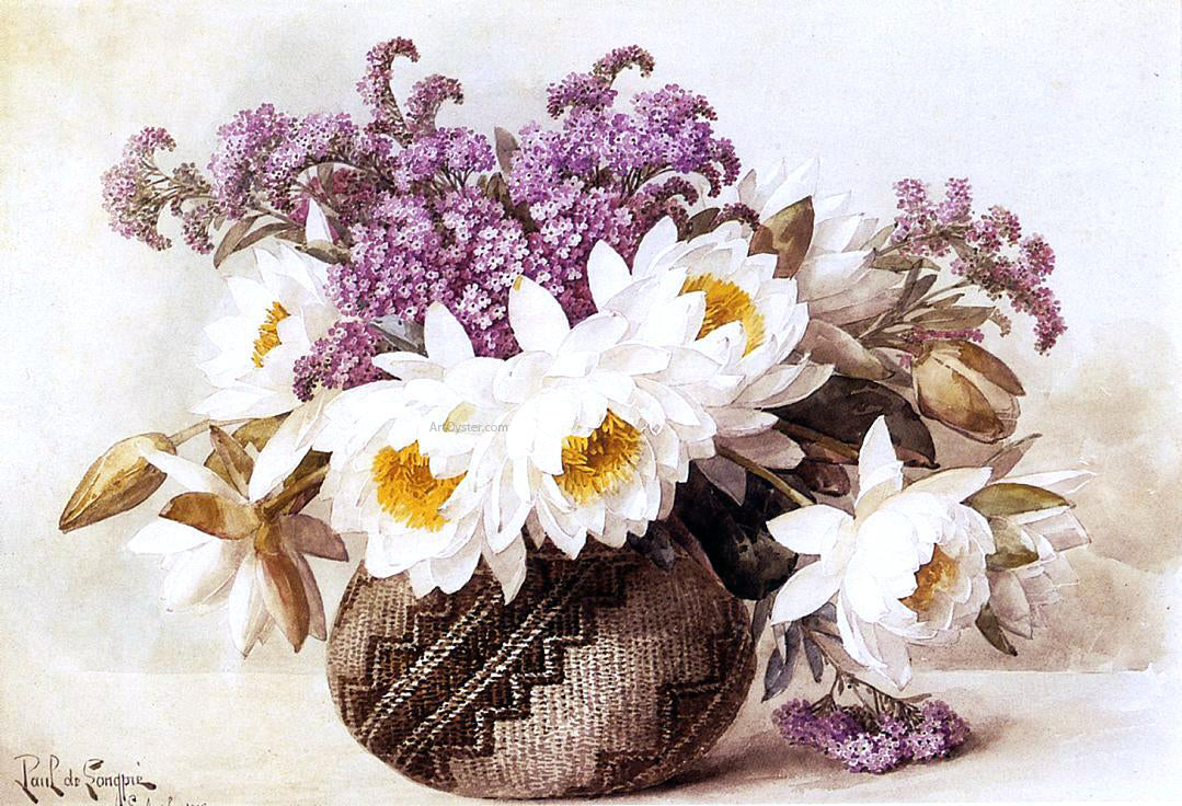 Raoul Paul Maucherat De Longpre Flowers in an Indian Basket - Canvas Print